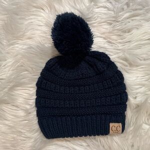 C.C Kids Navy Knit Pom Beanie Hat Winter Warm Chunky Ribbed Cold Weather‎